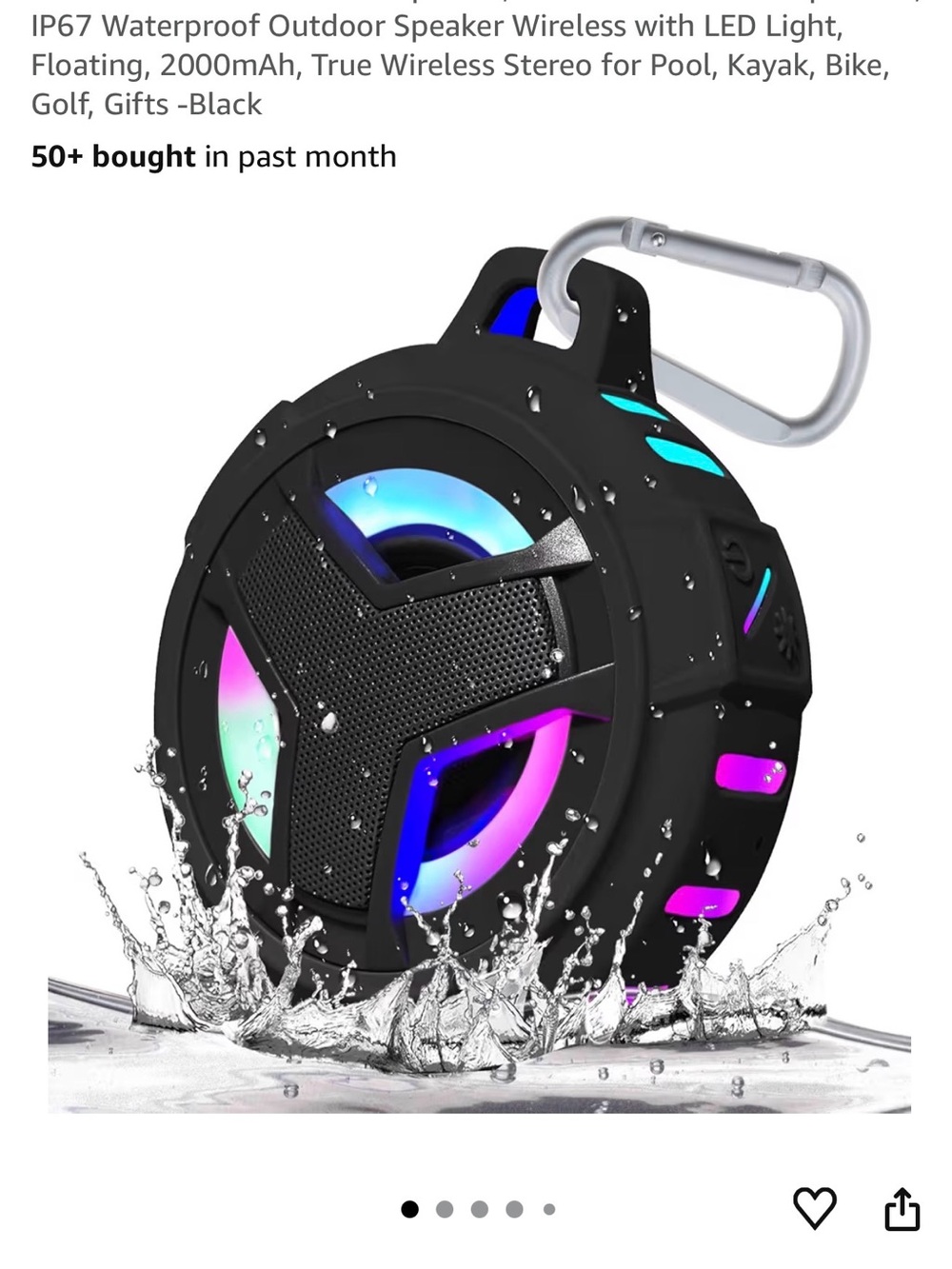 IP67 Waterproof Portable Bluetooth Speaker with RGB LED - Black (bulk available)